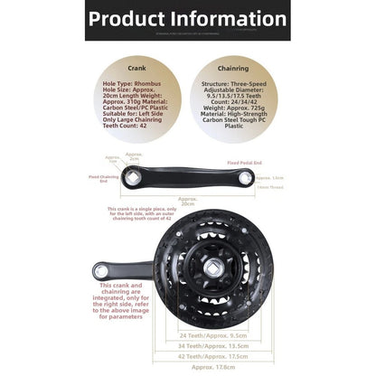 Triple Chainring Crankset for MTB (24T 34T 42T)