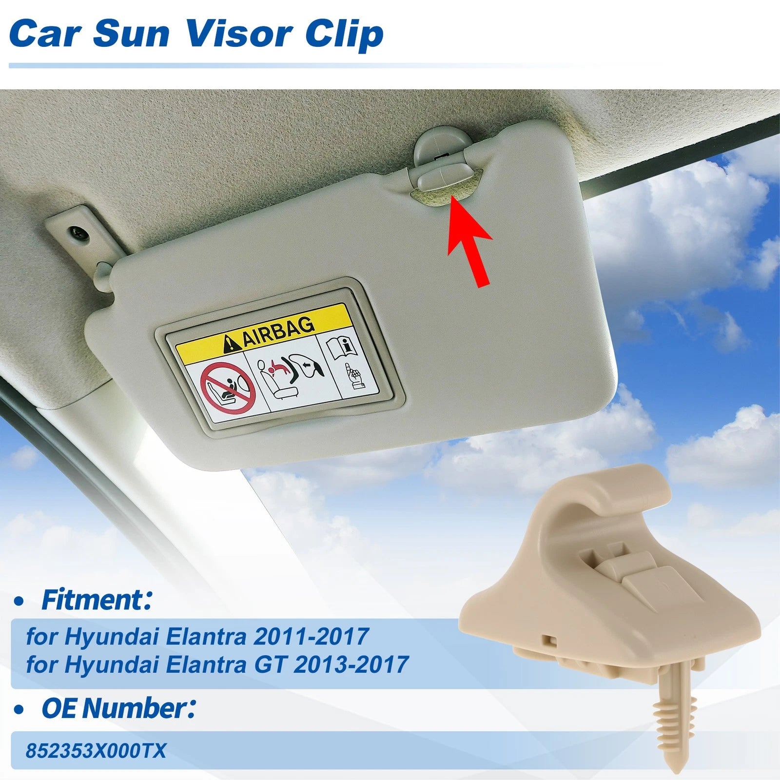 Sun Visor Clip Replacement for Hyundai Elantra (2011–2017) Inner Beige