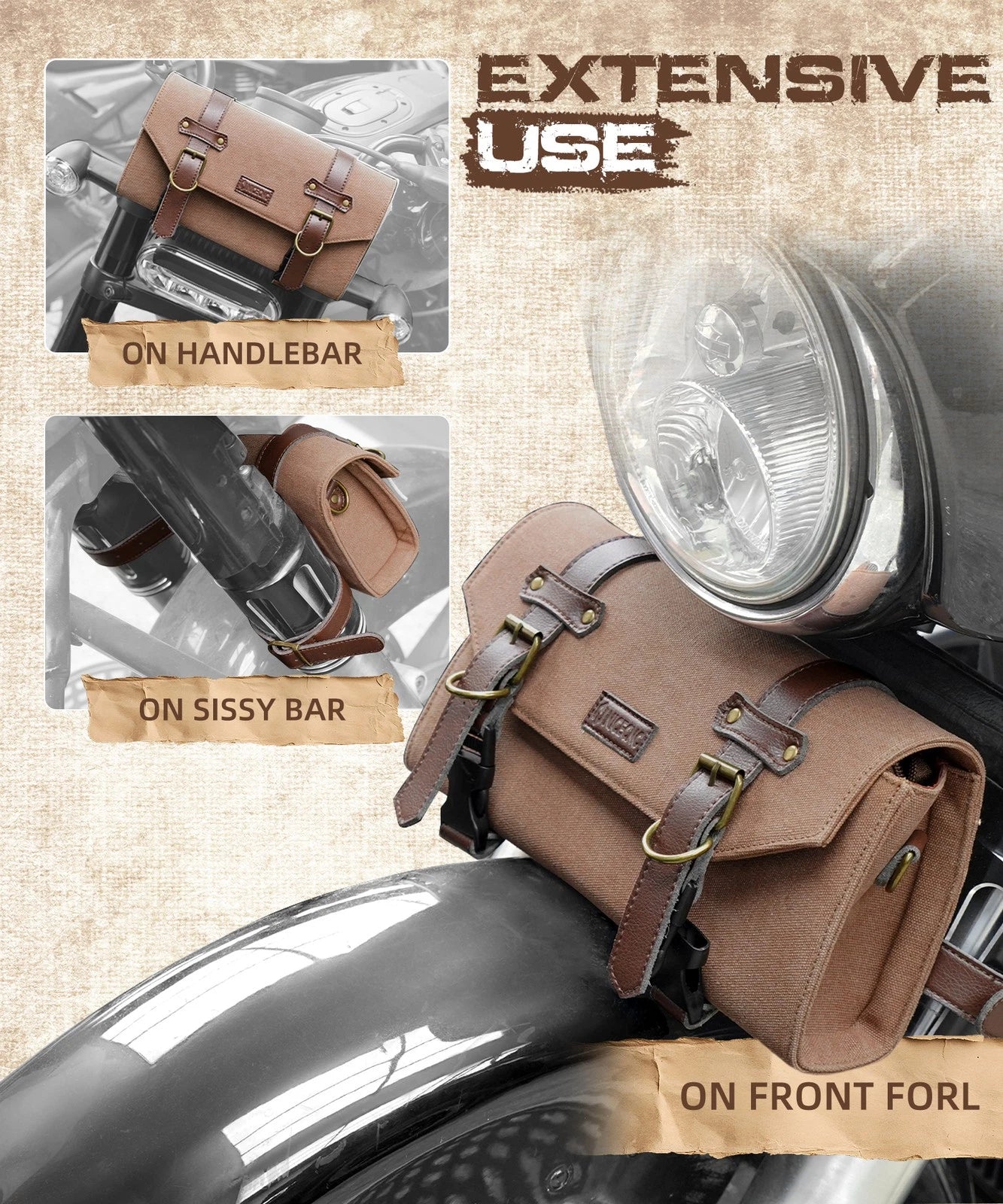 Canvas Handlebar Storage Bag for Motorcycle (Universal Fit)