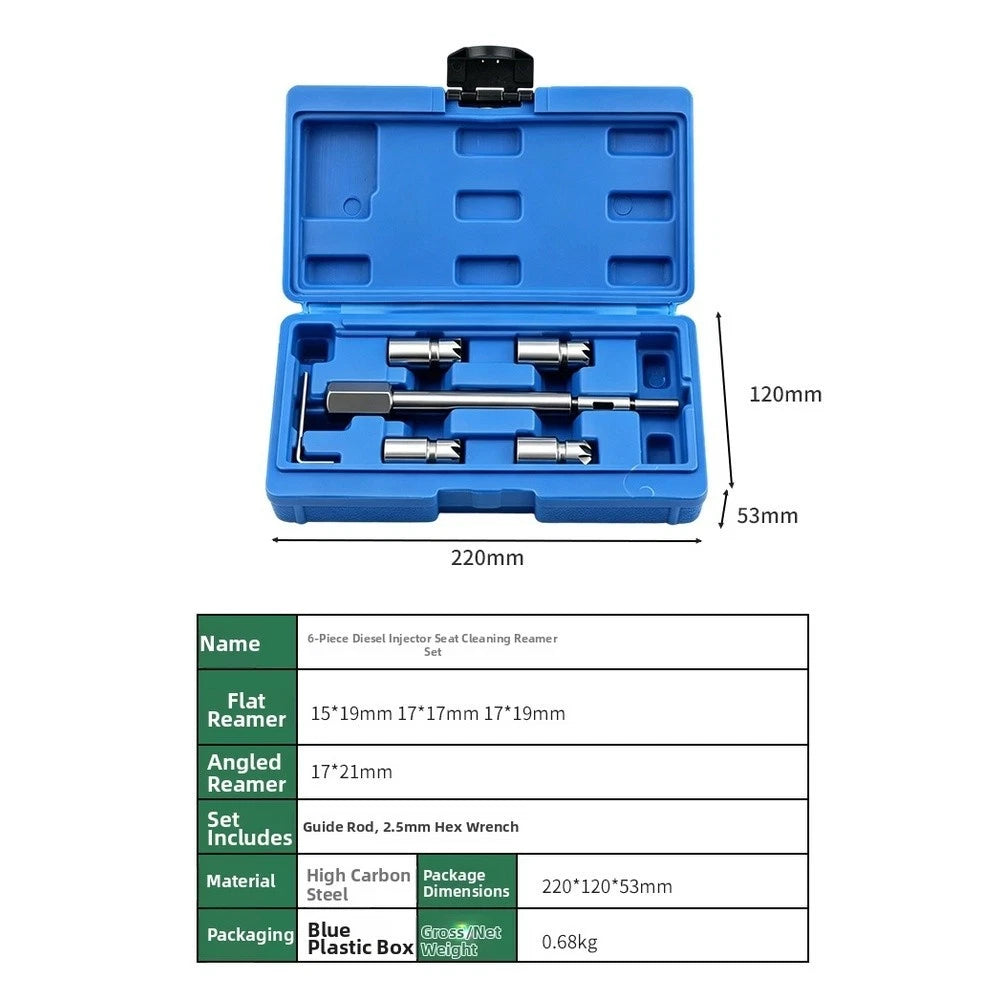 Fuel Injector Seat Reamer Tool Set for Common Rail Engine Cleaning