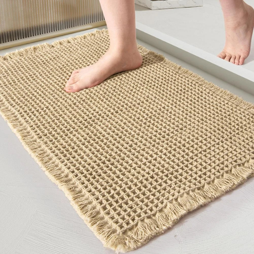 NonSlip Soft Bath Rug Quick Dry Washable Fiber Mat with Tassels