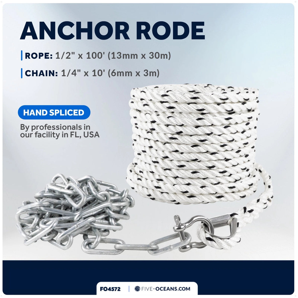 3-Strand Nylon Rope 1/2"x100' with Galvanized Steel Chain 1/4"x10'