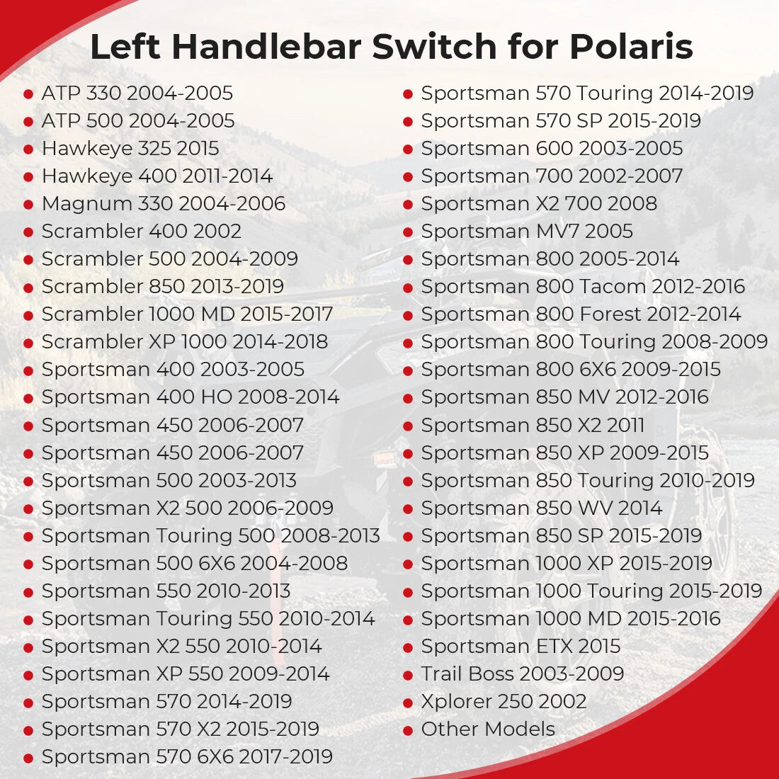 Left Handlebar Stop Switch Headlight 4011835 for Polaris Scrambler Sportsman (1996–2005)