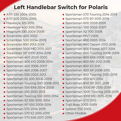 Left Handlebar Stop Switch Headlight 4011835 for Polaris Scrambler Sportsman (1996–2005)