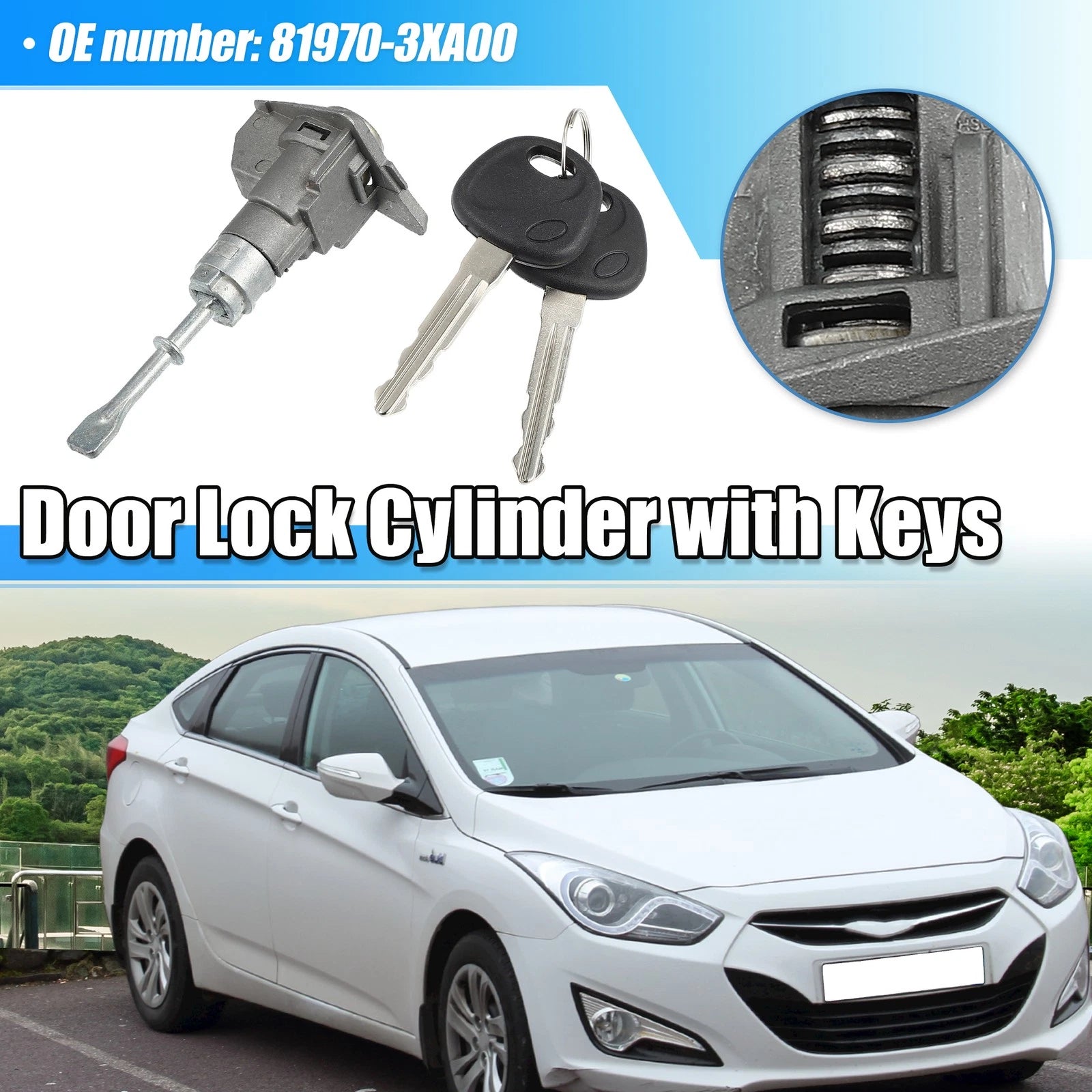 Front Left Side Door Lock Cylinder with Keys for Hyundai Elantra (2011–2016)