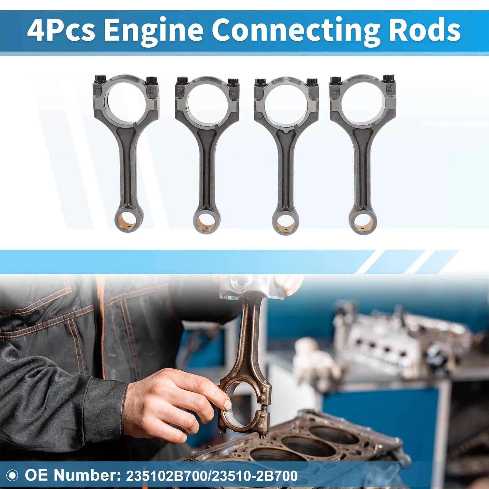 Engine Connecting Rod Set of 4 Replacement for Hyundai Veloster (2013–2021)
