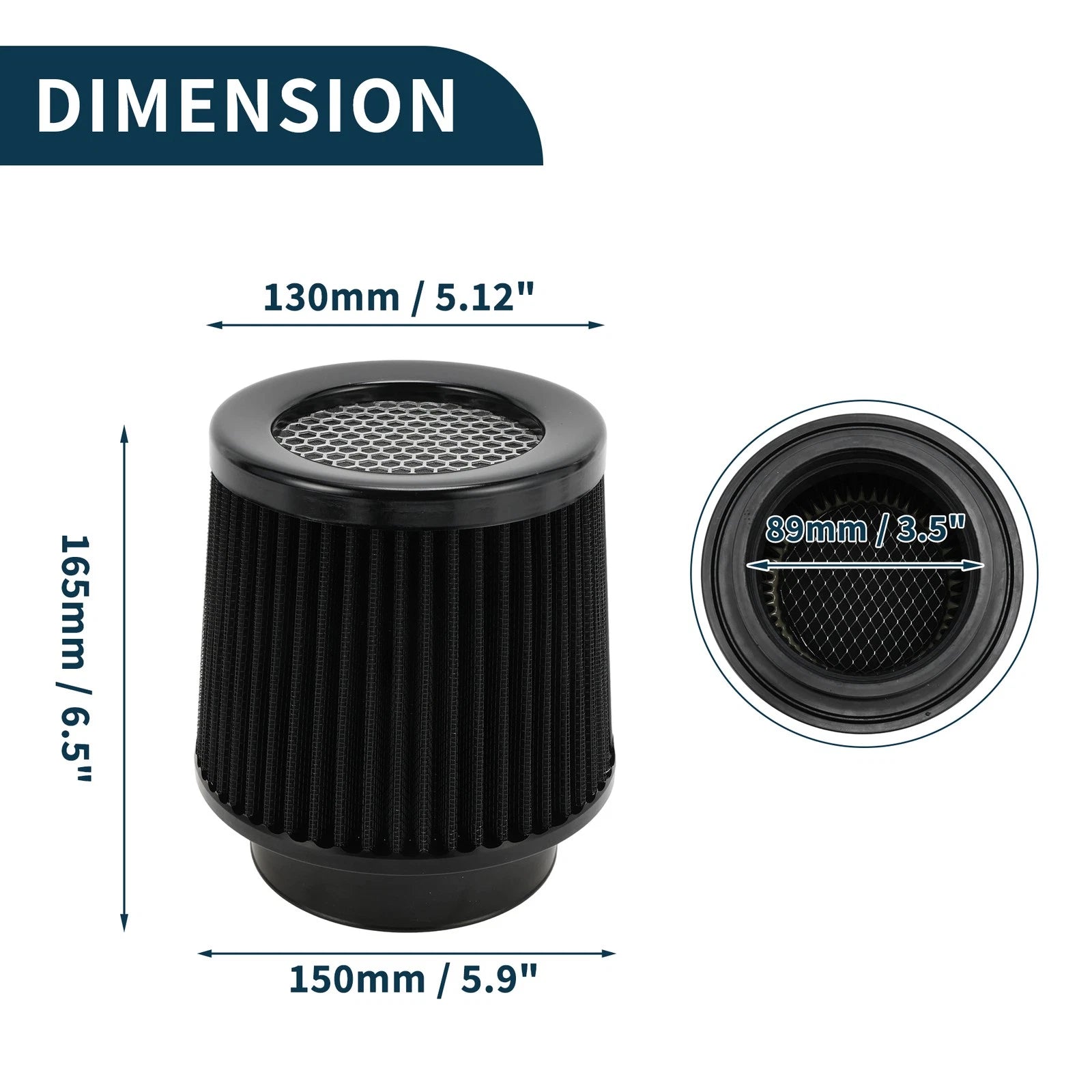 High Flow Engine Air Filter with Clamp & 2 Reducing Rings for
