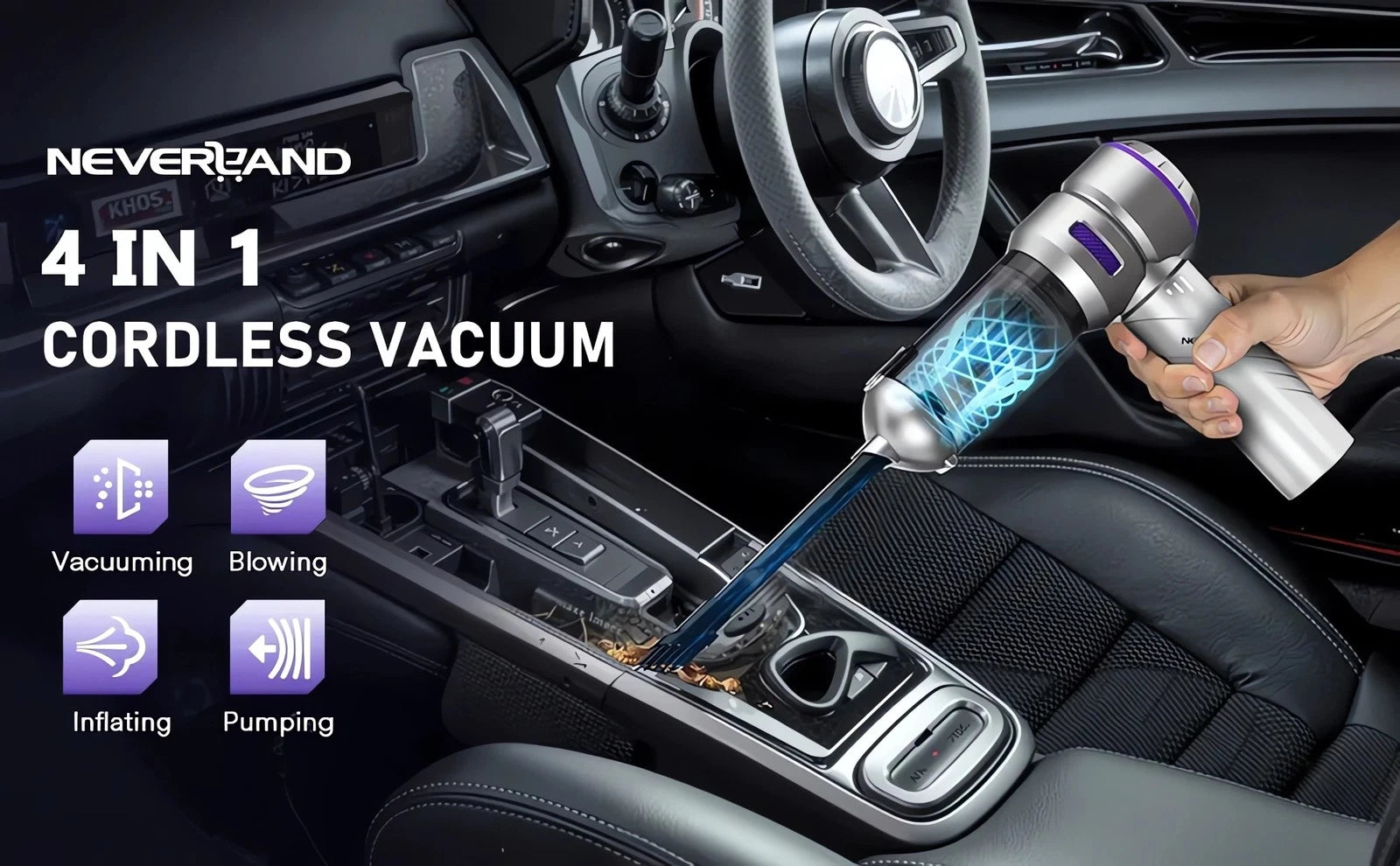 Cordless Handheld Vacuum Cleaner for Car Auto Home (2000mAh 100W)