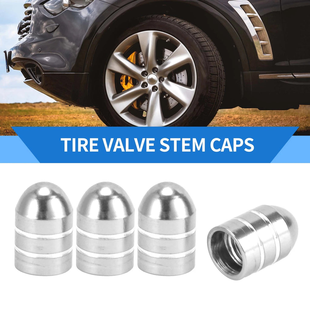 Tire Valve Stem Caps Replacement Set for SUV Bike RV 4pcs (Silver Tone)