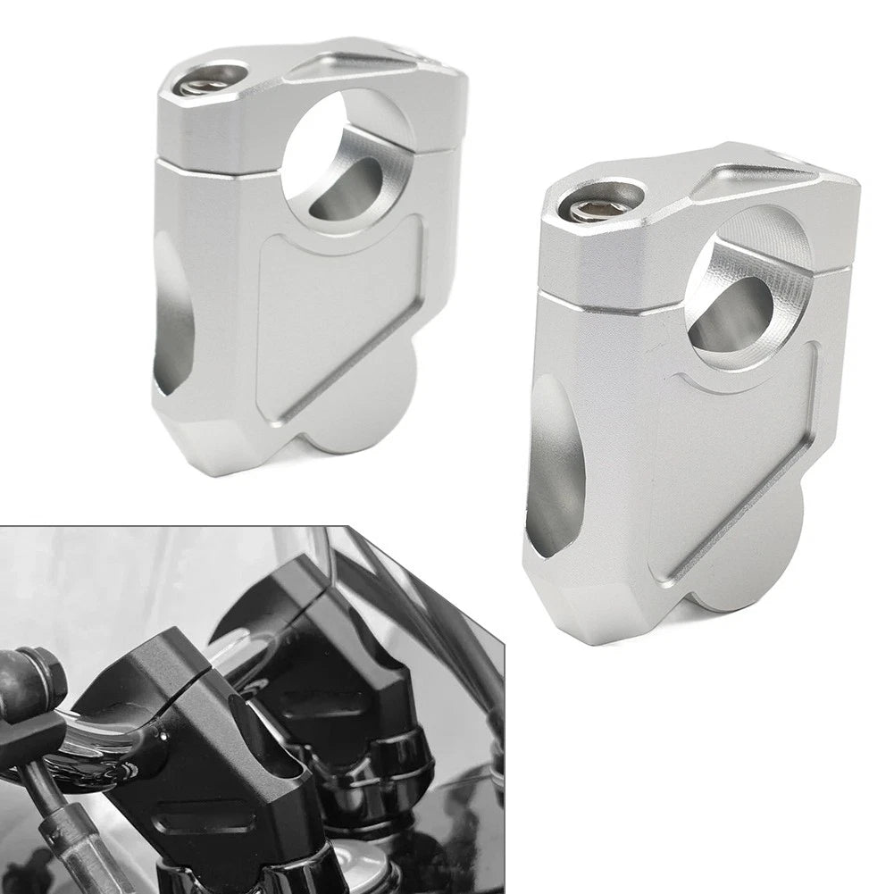 Handlebar Mount Clamp Riser for Honda Suzuki Kawasaki (28mm, 1 1/8", Silver)