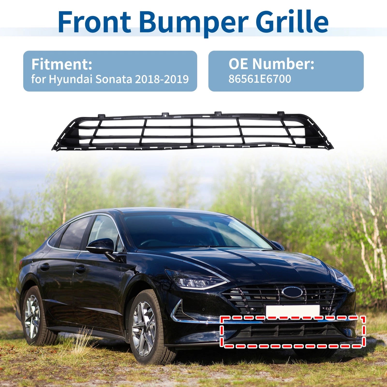 Lower Grille Front Bumper Grille Replacement for Hyundai Sonata (2018–2019)