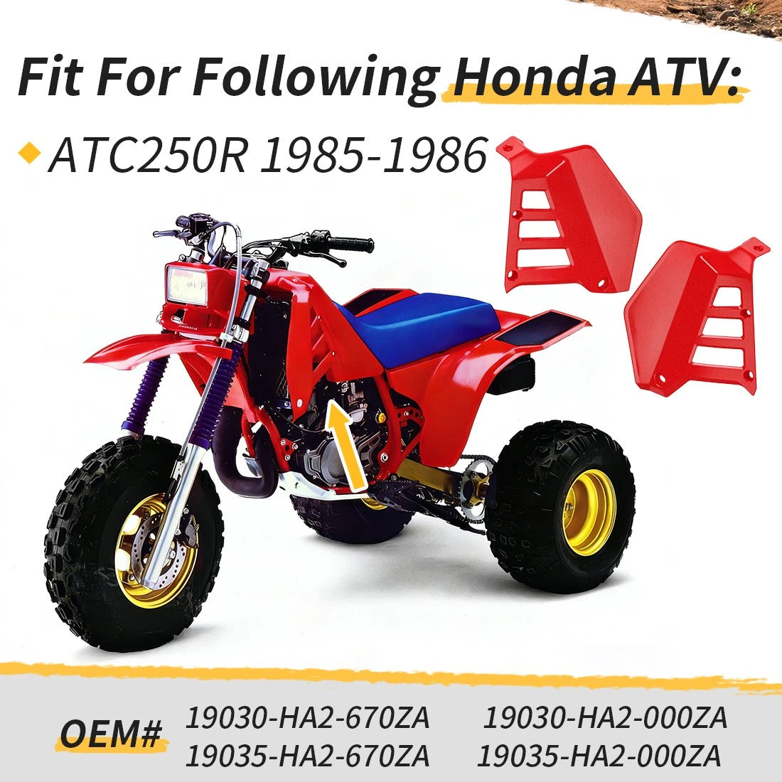 Set of 2 Radiator Shrouds for Honda ATC250R (1985–1986) Red Plastic