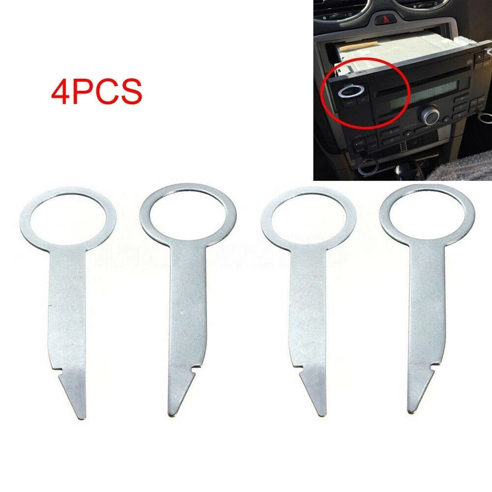 Set of 4 Car Radio Removal Tools Pins Release Tool Keys Silver
