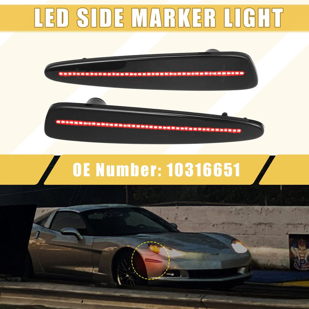 Rear LED Side Marker Light for Chevy Corvette Black Red Lens 1 Pair (2005–2013)