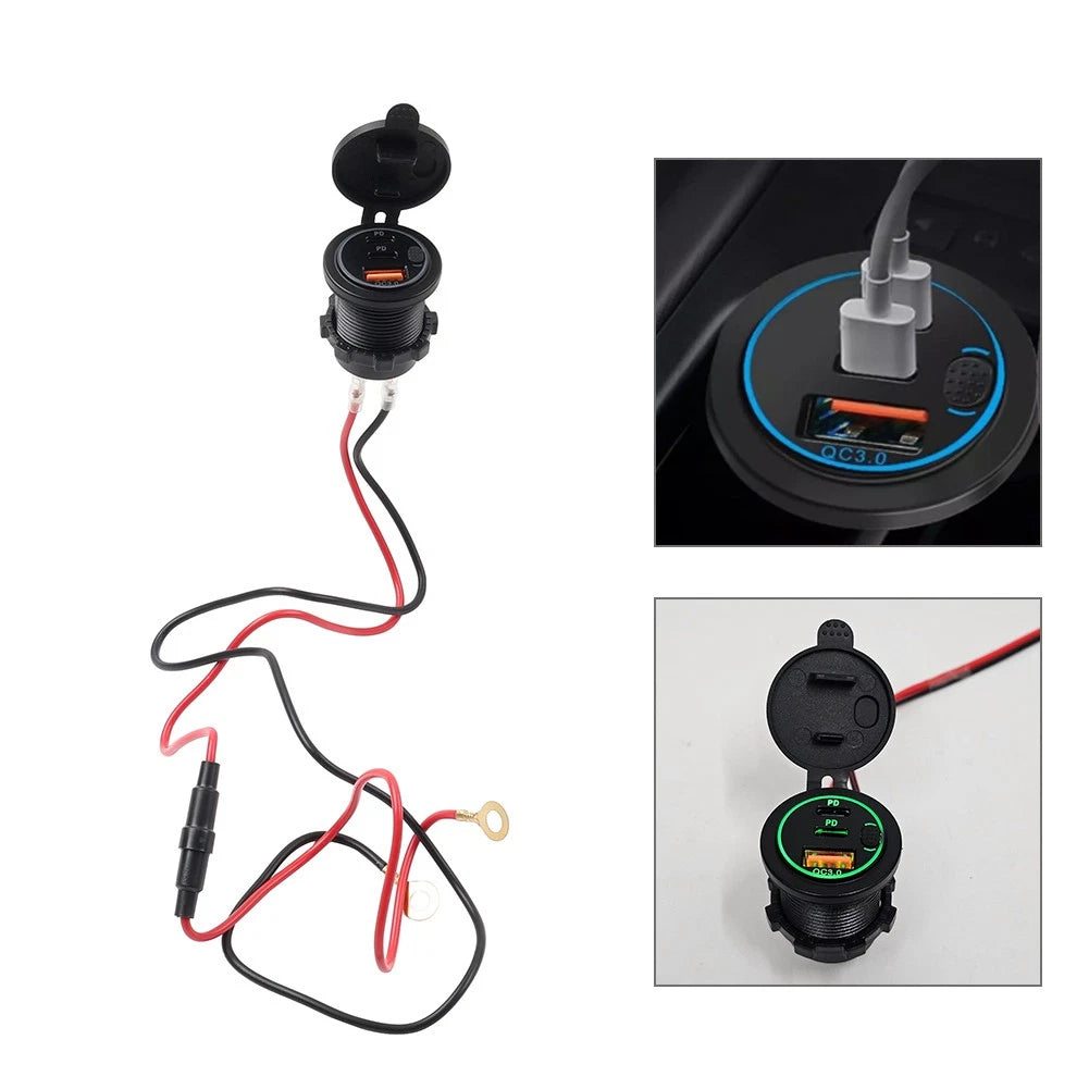 12V 24V Fast Power Charger Socket for Car Boat RV Marine (USB Type C)
