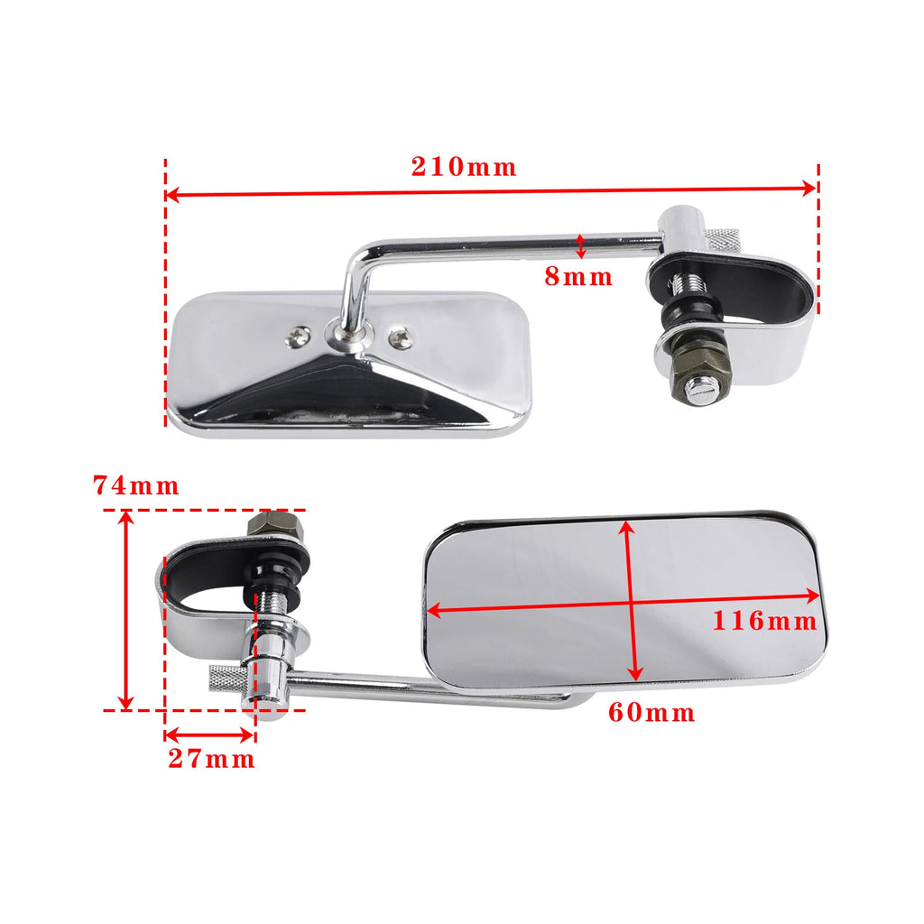 Chrome Rectangular Clamp On Mirrors for Yamaha XS650 SR400 SR500 W650 (1970–2023)