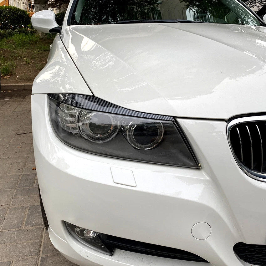 Carbon Look Headlight Eyelid Eyebrow Trim for BMW 3-Series E90 E91 (2005–2012)