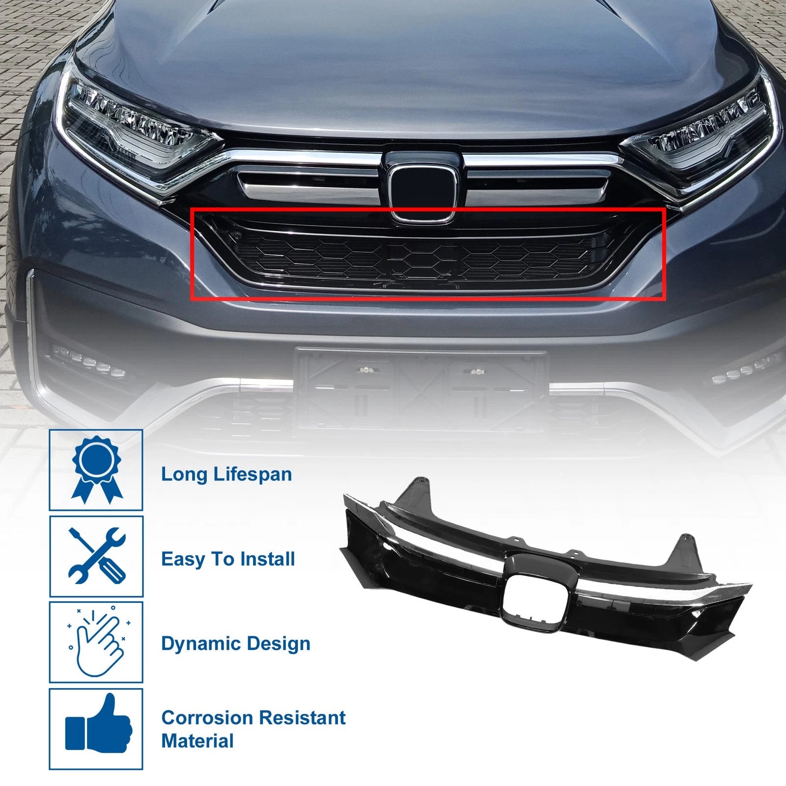 Front Lower Hood Bumper Grille Grill Replacement for Honda CR-V (2015–2016)