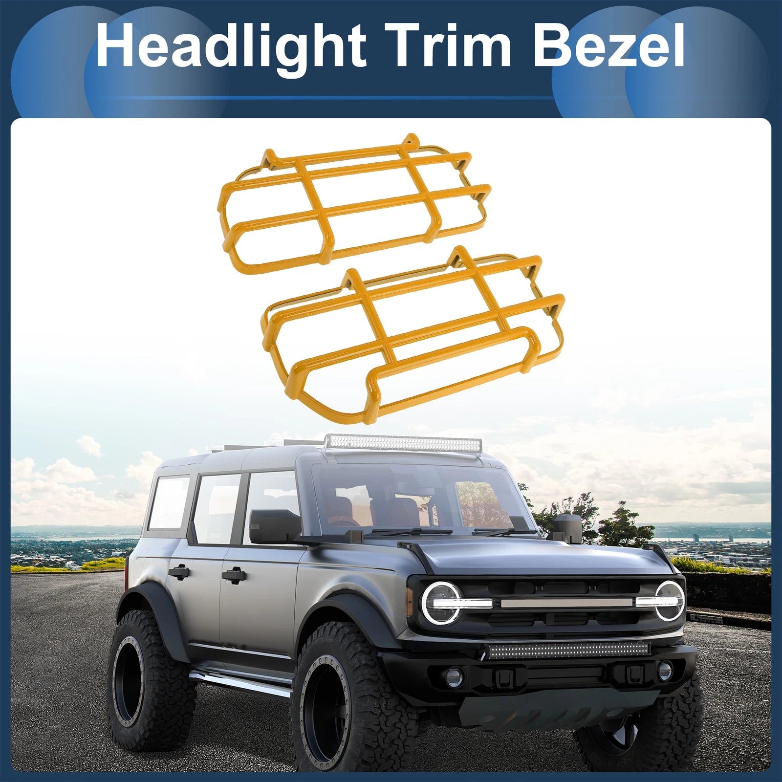 1 Pair Headlight Trim Bezel for Ford Bronco - Yellow