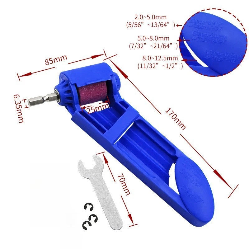 Portable Drill Bit Sharpener Kit with Wrenches and Snap Rings