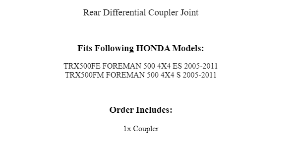 Rear Differential Coupler Joint Replacement for Honda TRX500FE TRX500FM (2005–2011)