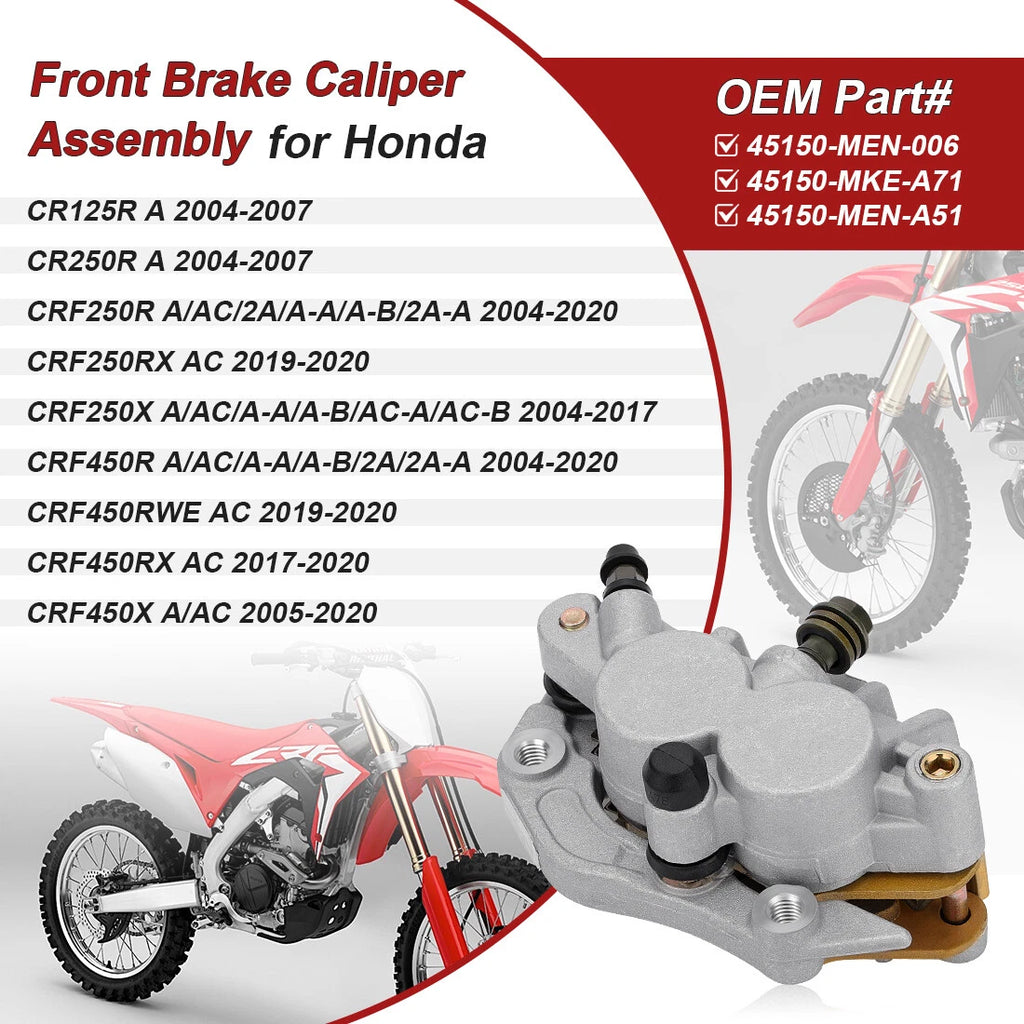 Front Brake Caliper with Pads for Honda CRF450R CRF250R (2004–2023) 45150-MEN-006