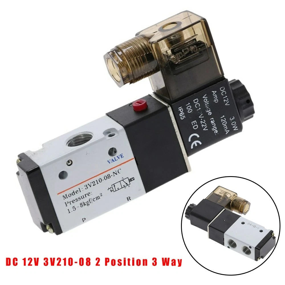 2X Air Pneumatic Solenoid Valve 3-Way 1/4 PT DC 12V 0.15-0.8MPa