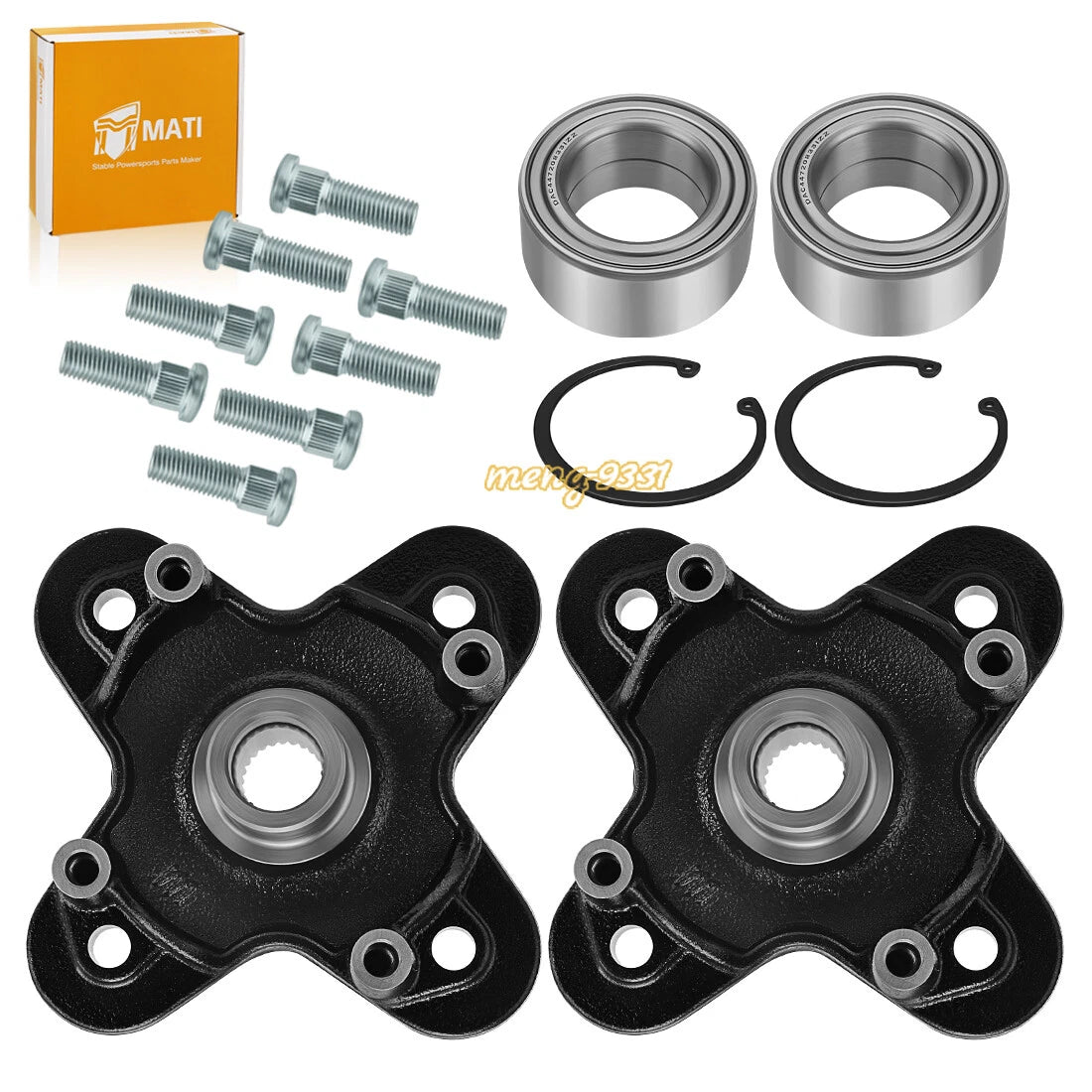 2 Front/Rear Wheel Hubs & Bearings for Polaris Scrambler/Sportsman XP 1000 (2020–2025)