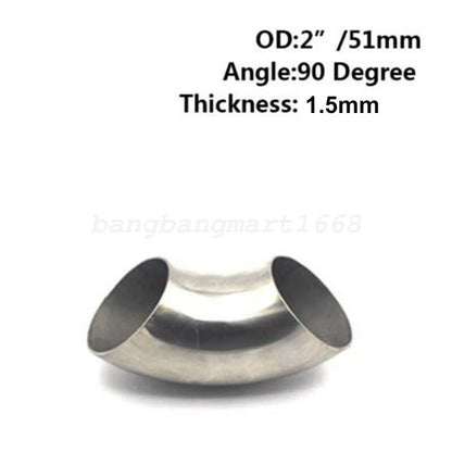 2X 51mm 304 Stainless Steel 90 Degree Bend Elbow Exhaust Pipe