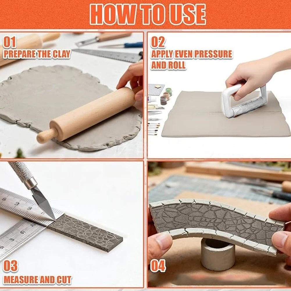 9-Piece Texture Roller Kit for DIY Clay Projects and Miniature Design