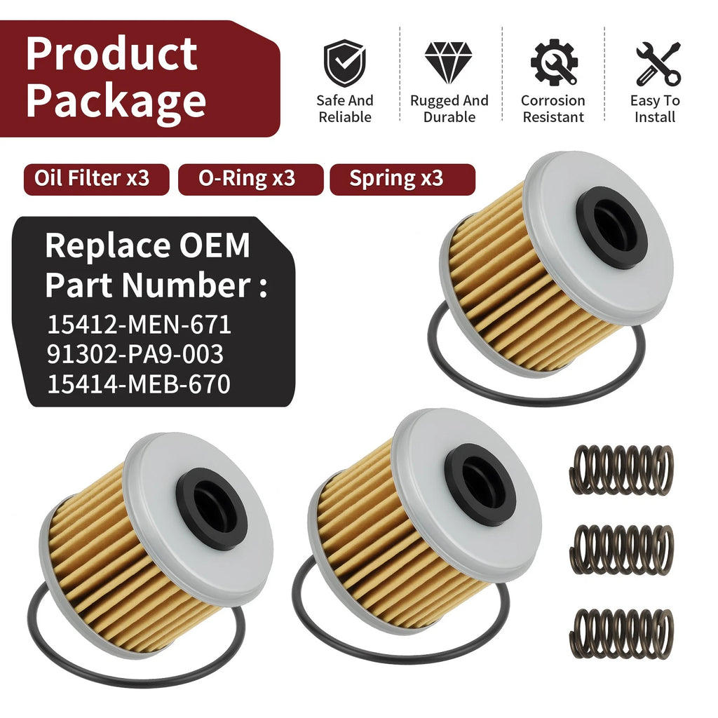 3X Oil Filter with O-Ring for Honda CRF250X CRF150R CRF250R CRF250RX CRF450 (2004–2023)