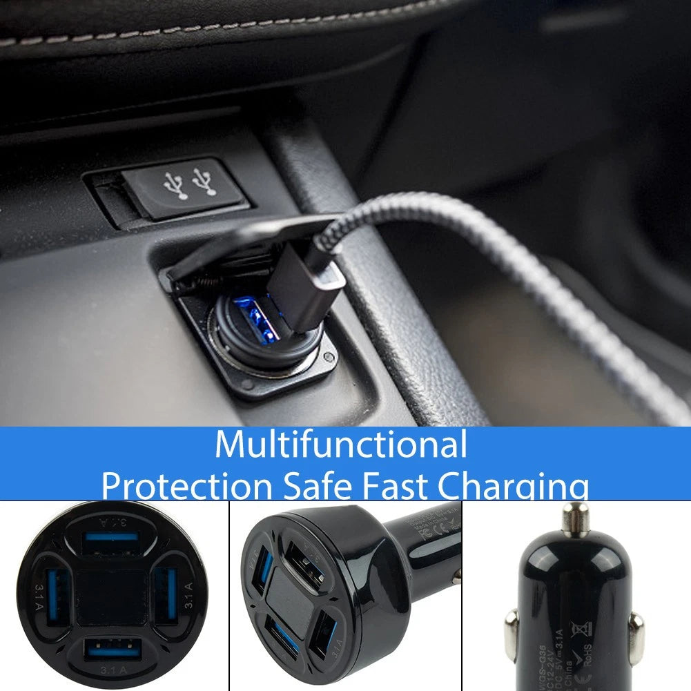 4 Ports USB Car Charger Adapter with LED Display for Universal Use
