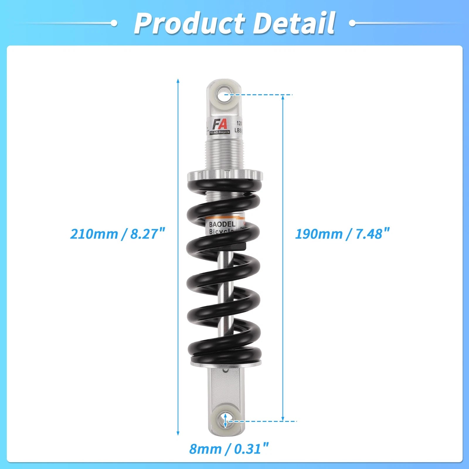 Rear Shock Absorber for Bicycle Motorcycle (190mm, 1200lbs)