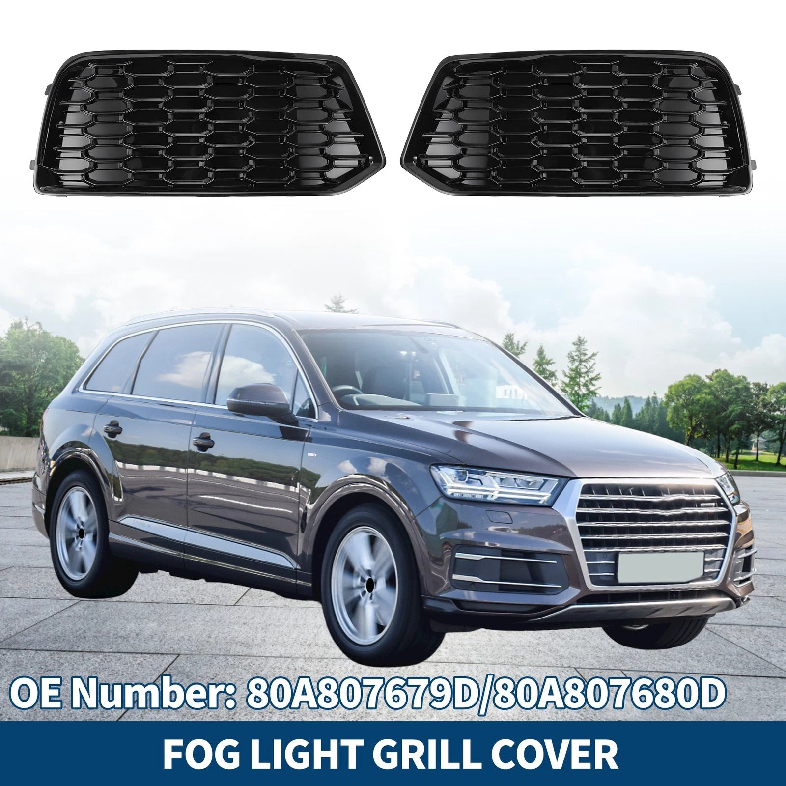 Front Fog Light Grill Honeycomb Pair for Audi Q5 (2018–2024)