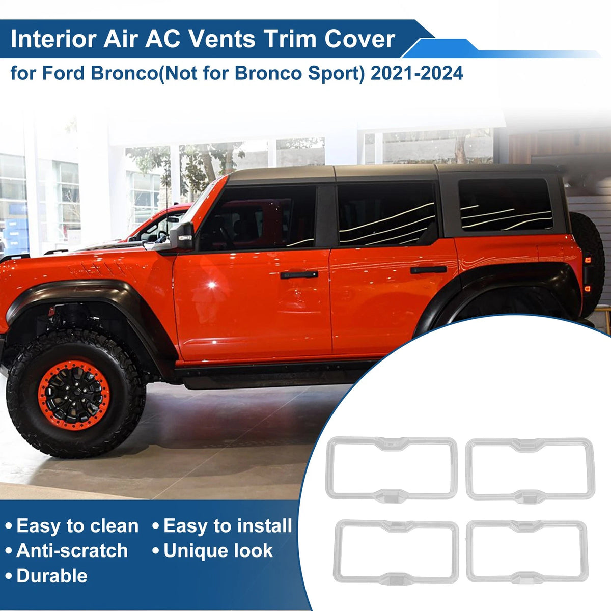 Air Condition Outlet Vent Trim Cover Frame for Ford Bronco 2021–2024 4Pcs White