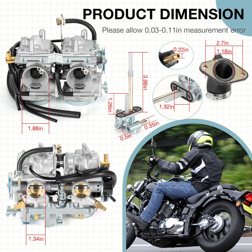 Carburetor Carb Fuel Petcock Intake Manifold for Yamaha V-Star 650 (1998–2014)