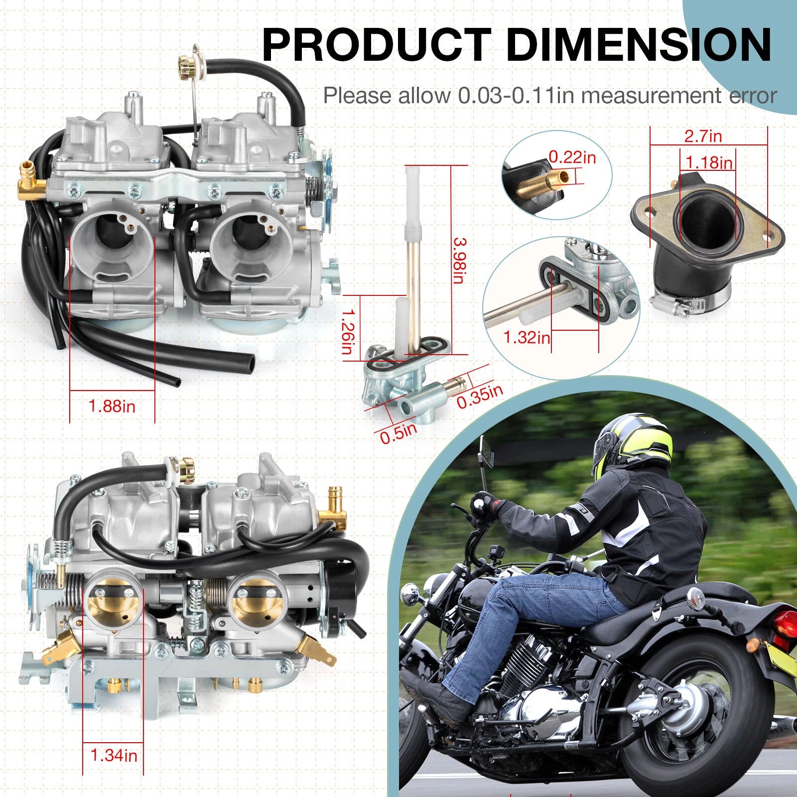 Carburetor Carb Fuel Petcock Intake Manifold for Yamaha V-Star 650 (1998–2014)
