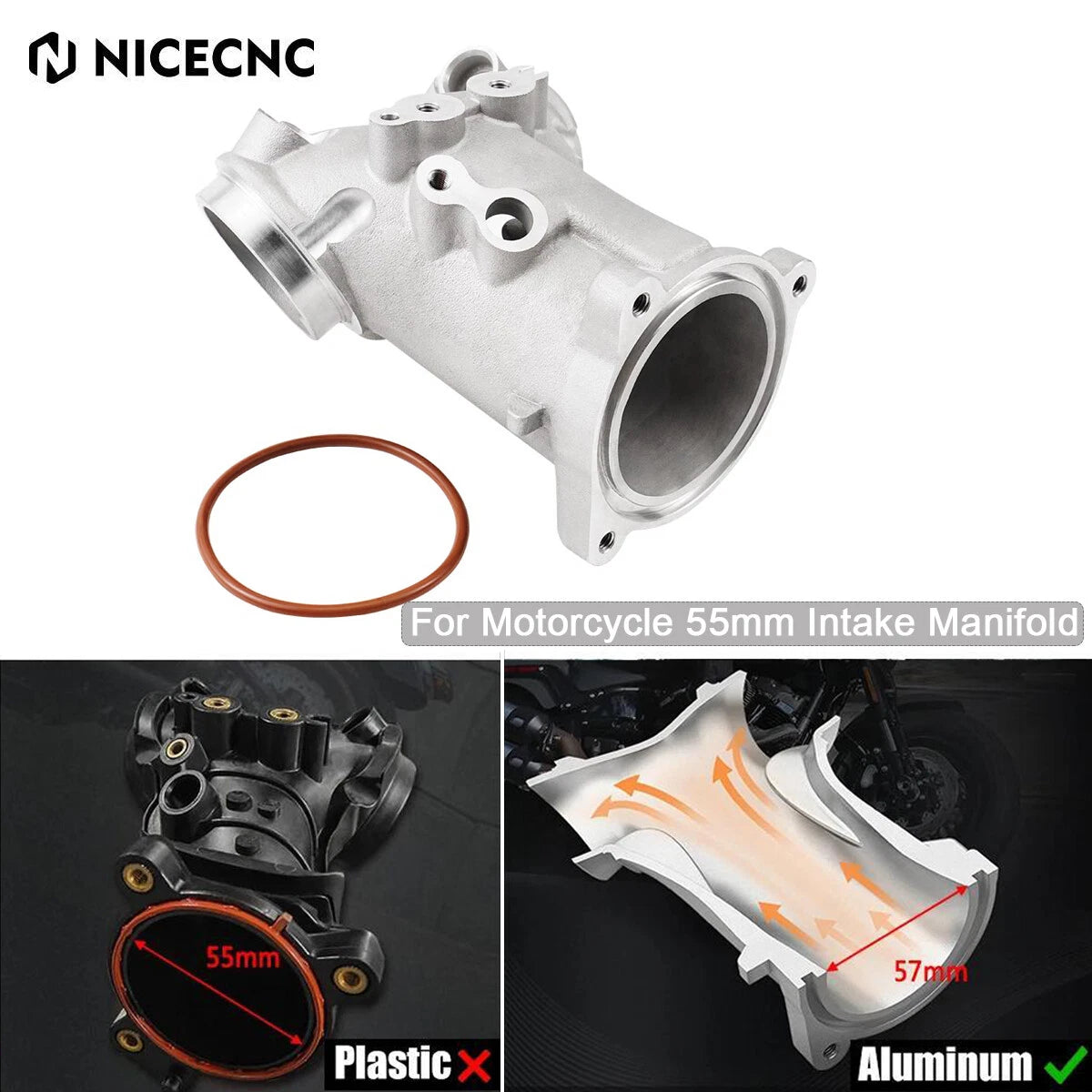 55mm Cast Intake Manifold Upgrade for Harley Tri Glide Ultra FLHTCUTG (2017–2022)