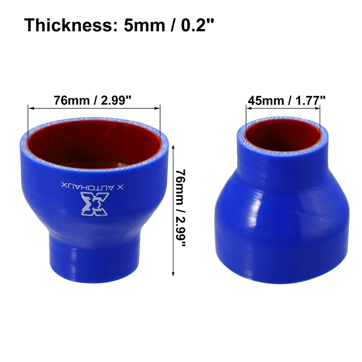 Silicone Hose Coupler Intercooler Tube 45-76mm for Car (1.77"-2.99" ID) Blue Red