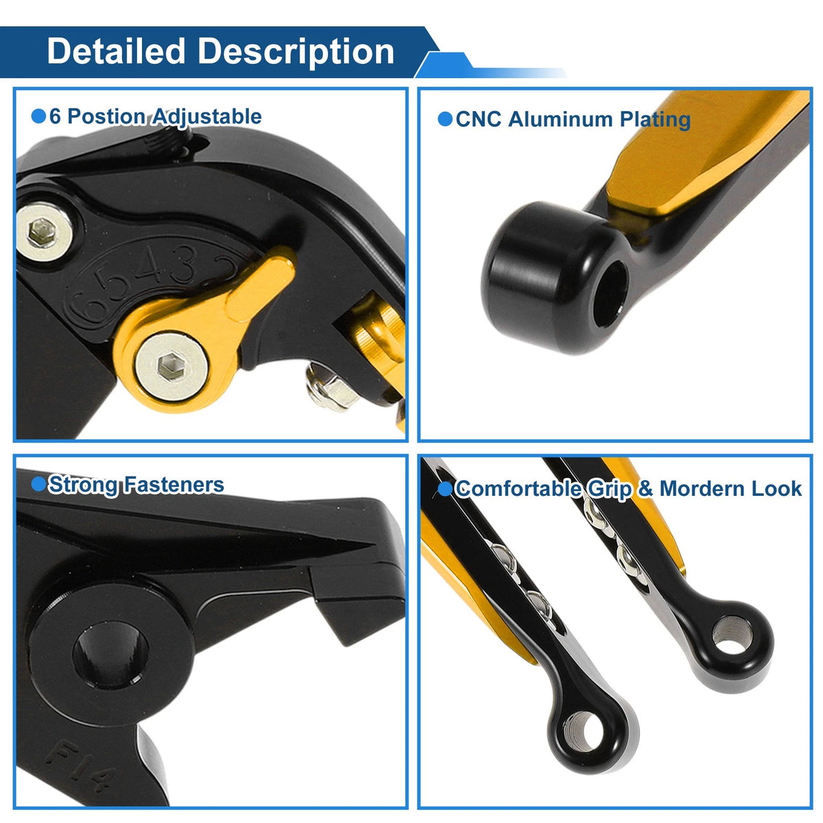 Adjustable Brake Clutch Levers for Kawasaki ER-5 (2005–2009) Black Gold Tone