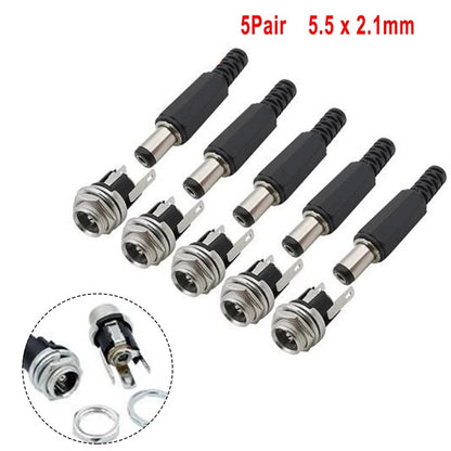 5 Pair DC Power Connector Adapter 5.5mm x 2.1mm Male