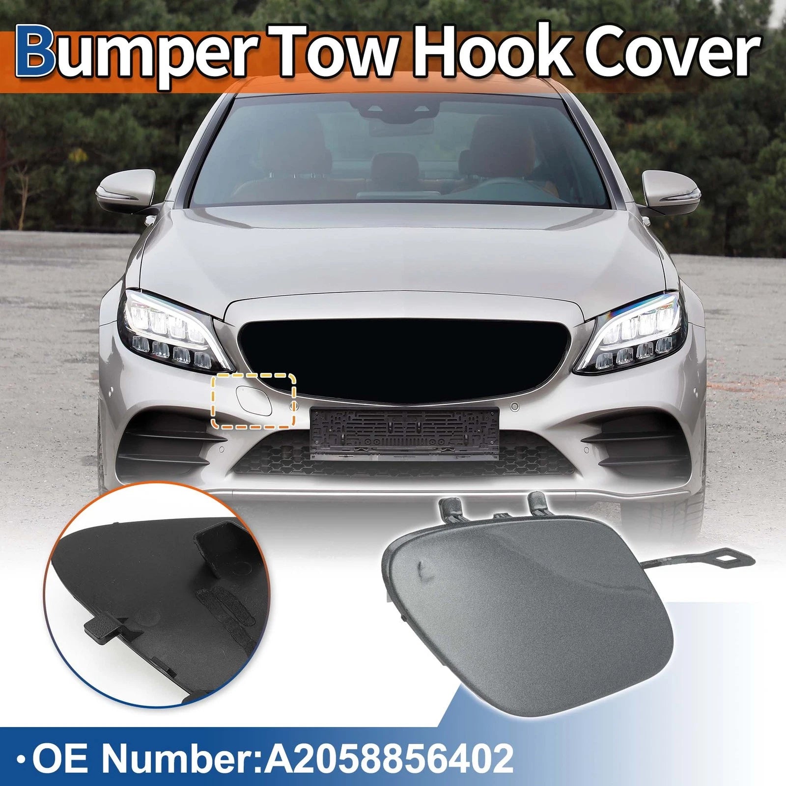 Front Bumper Tow Hook Cover Replacement for Mercedes A2058856402 (2015–2019)