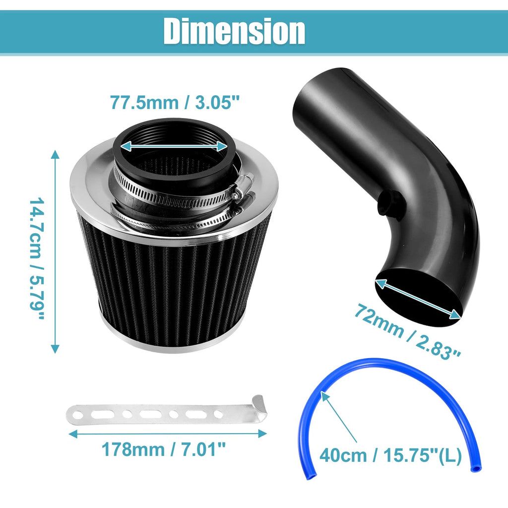 3 Inch Cold Air Intake Hose Pipe Kit with Air Filter for