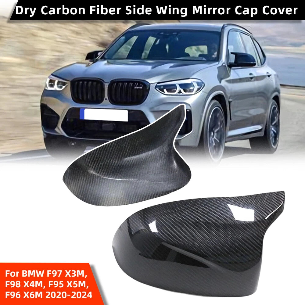 Pair Real Carbon Fiber Side Mirror Caps for BMW F97 X3M F98 X4M F95 X5M (2019–2024)