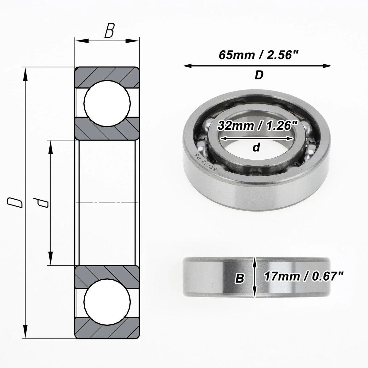1 Pc Deep Groove Ball Bearing for Scooter Skateboard (32x65x17mm)