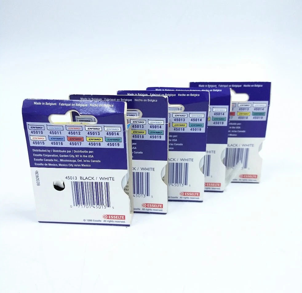 Set of 5 Dymo 45013 D1 12mm Label Cassettes for Label Makers