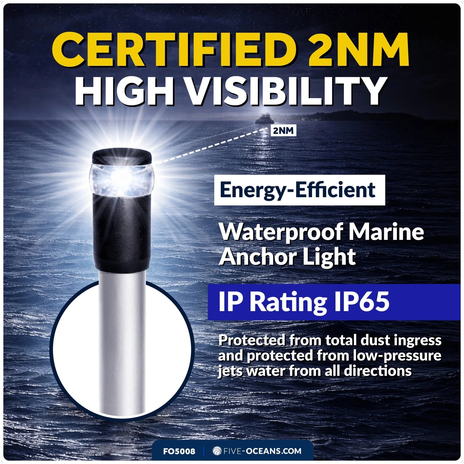 24" LED Boat Anchor Light for Marine Use (2NM, Fold-Down, Polycarbonate)