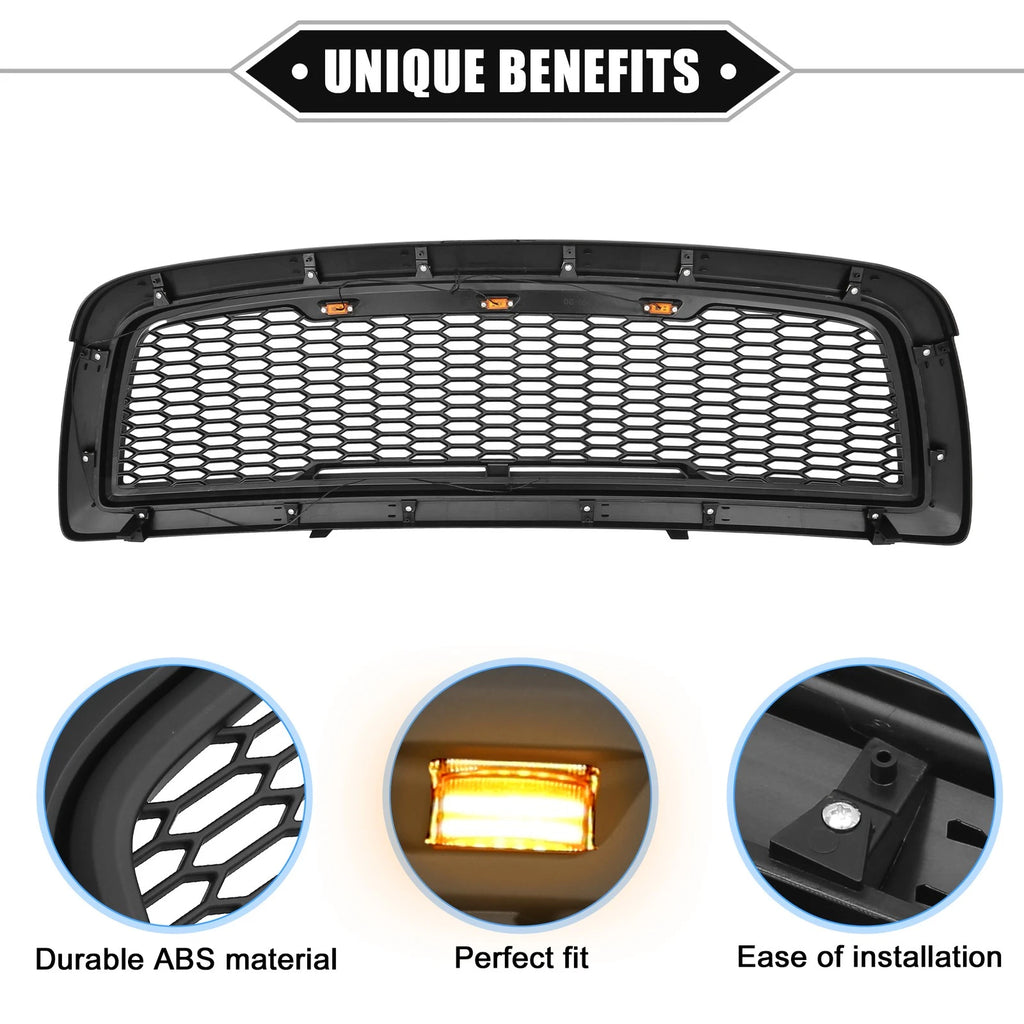 Front Grille Assembly Replacement for Dodge Ram 1500 (2009–2010) Matte Black