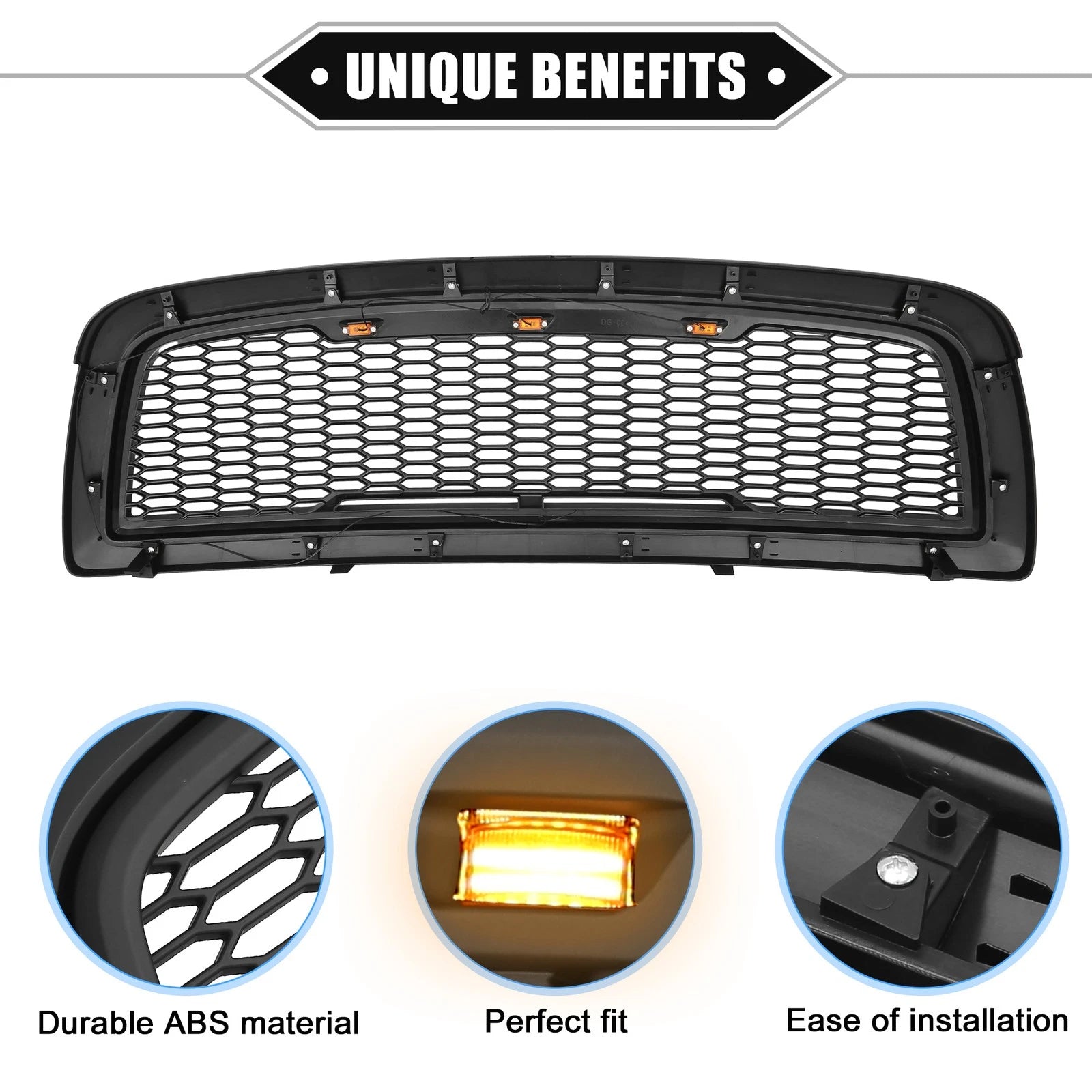 Front Grille Assembly Replacement for Dodge Ram 1500 (2009–2010) Matte Black