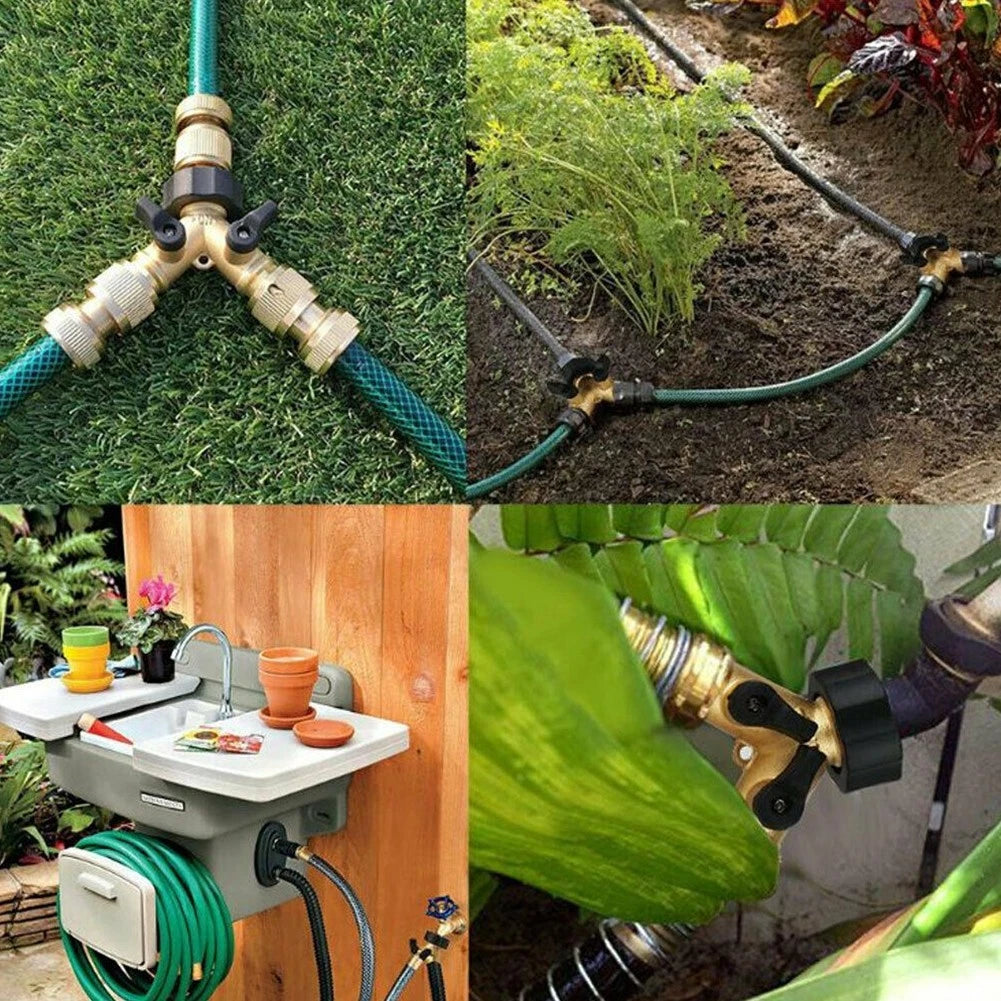 2 Way Brass Tap Adaptor Y Splitter for Washing Machine Garden Hose